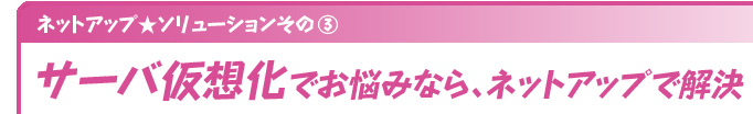ネットアップ★ソリューション　その③ サーバ仮想化でお悩みなら、ネットアップで解決！