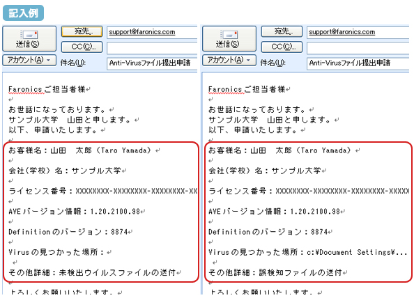 メールにてFaronicsサポートチームにファイル提出のメール送信