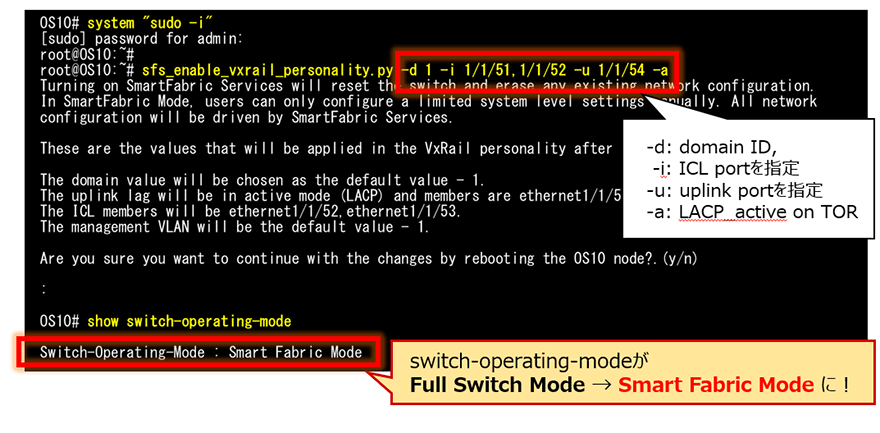 スイッチの設定(SmartFabric機能有効化）