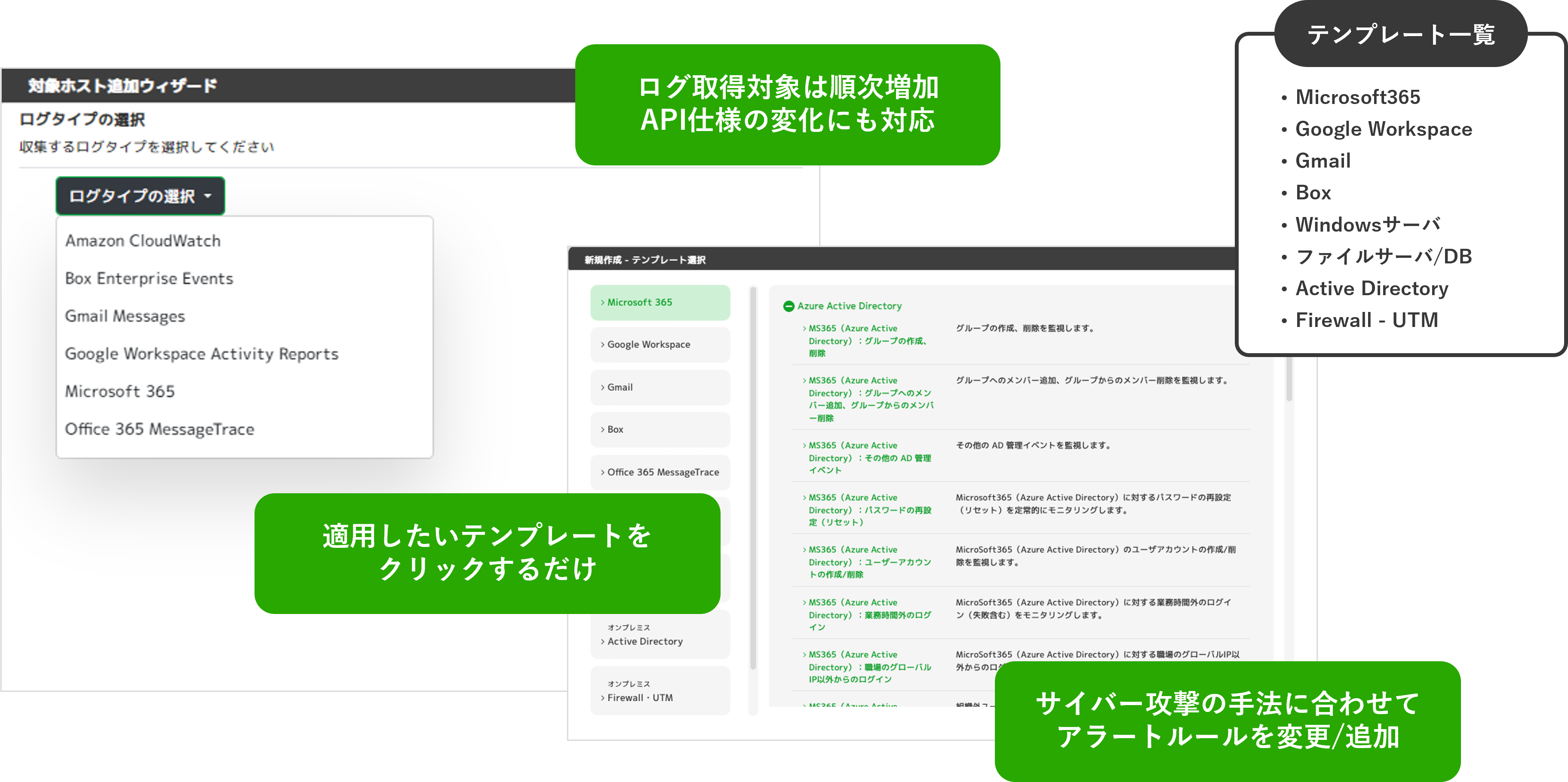 自動更新される豊富なテンプレート