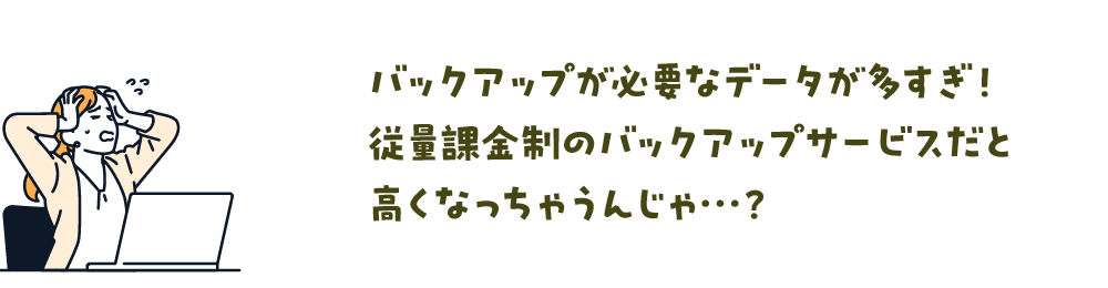 バックアップが必要なデータが多すぎ！従量課金制のバックアップサービスだと高くなっちゃうんじゃ…？