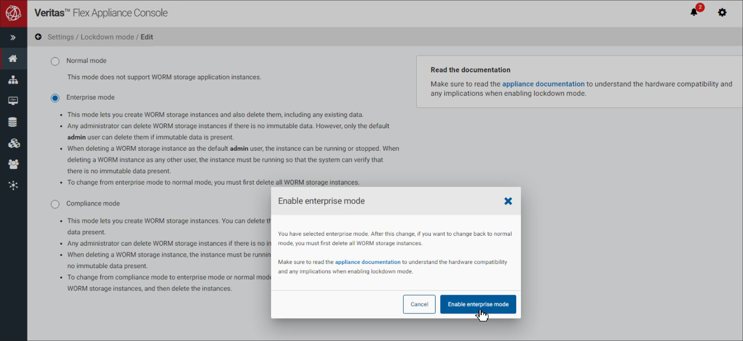 NetBackup Flex Appliance ロックダウンモード